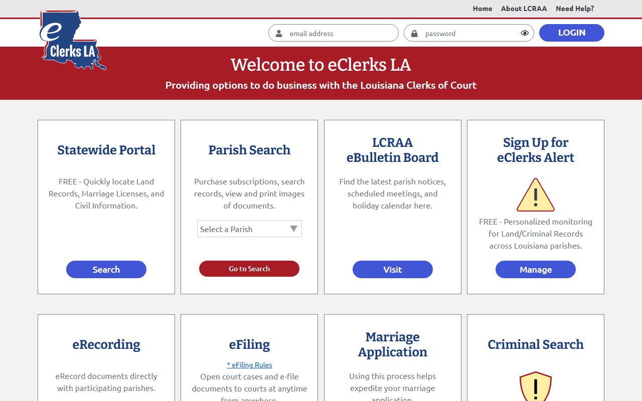 Evangeline Parish Clerk of Court records eClerks LA filing