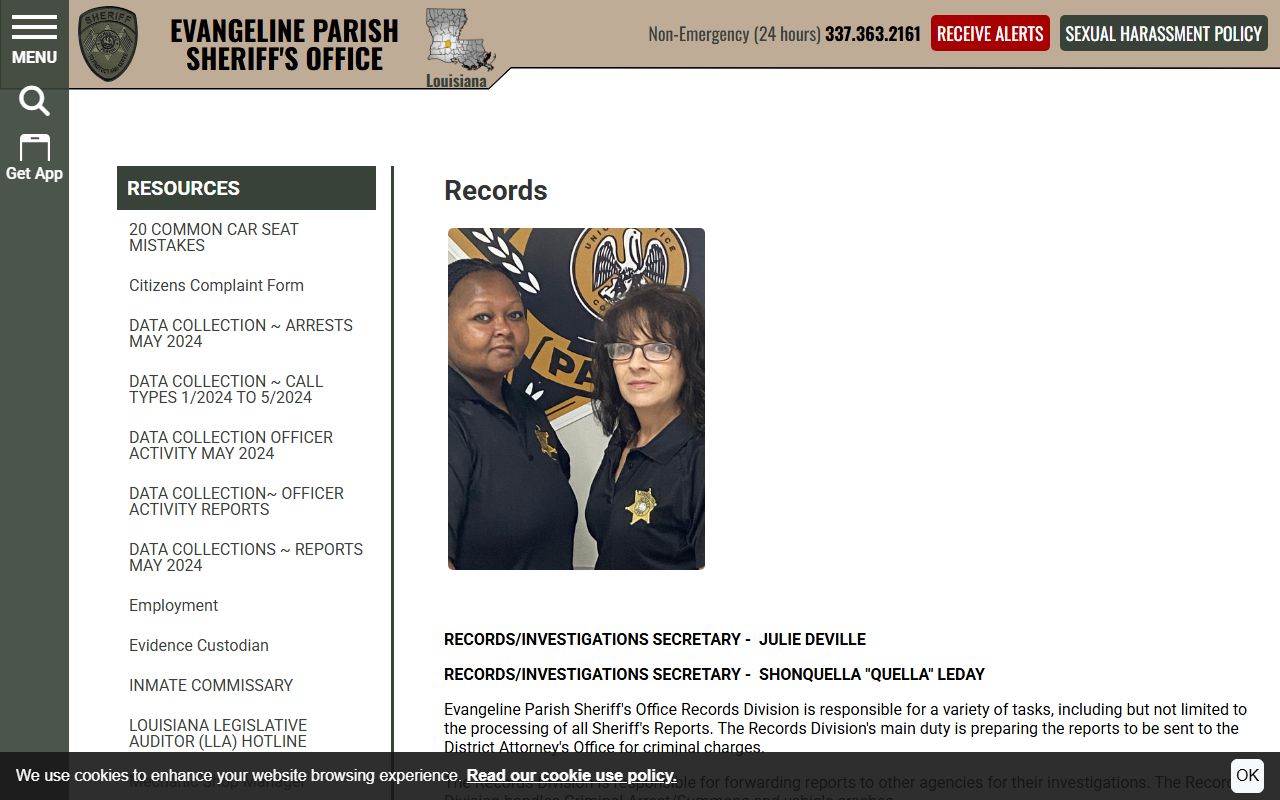 Evangeline Parish arrest records sheriff records division page