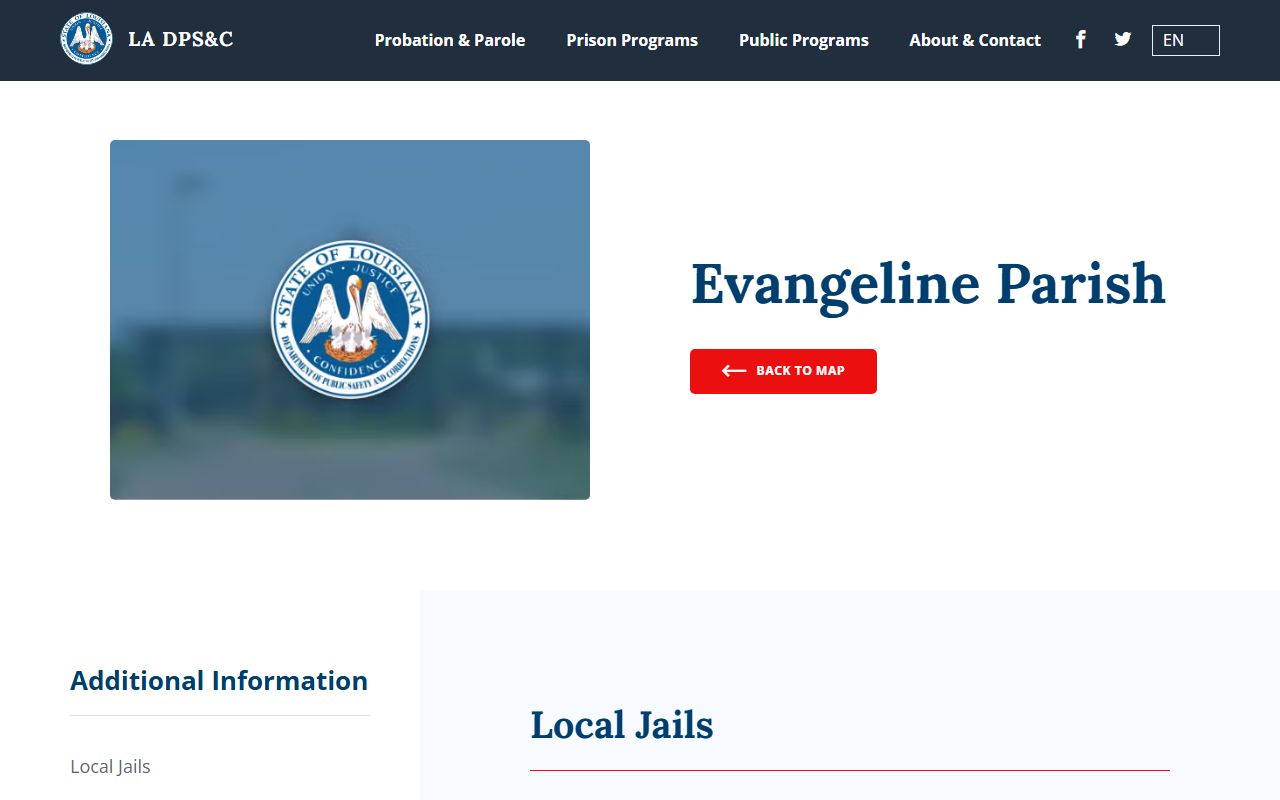 Evangeline Parish arrest records and court charge contacts on Louisiana DPSC page