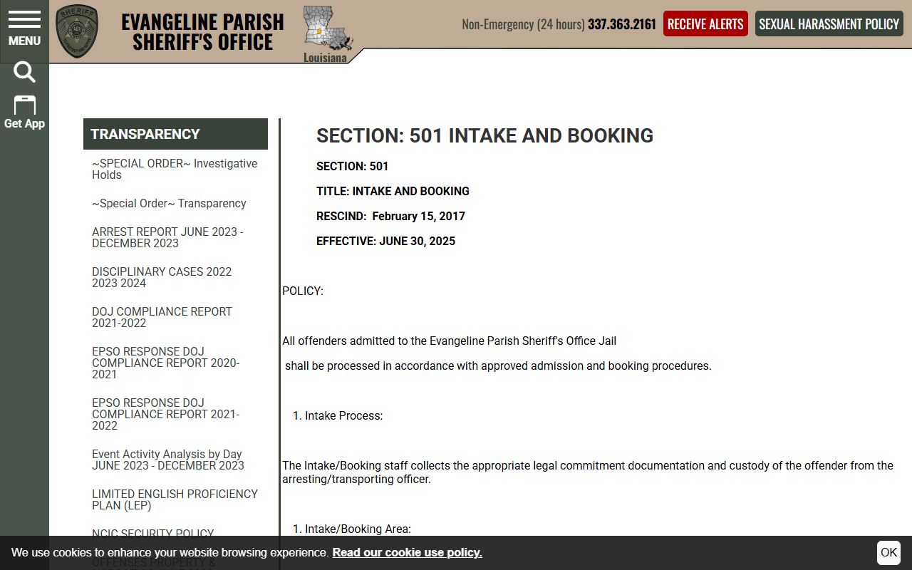 Evangeline Parish arrest records booking SOP and court charges after arrest