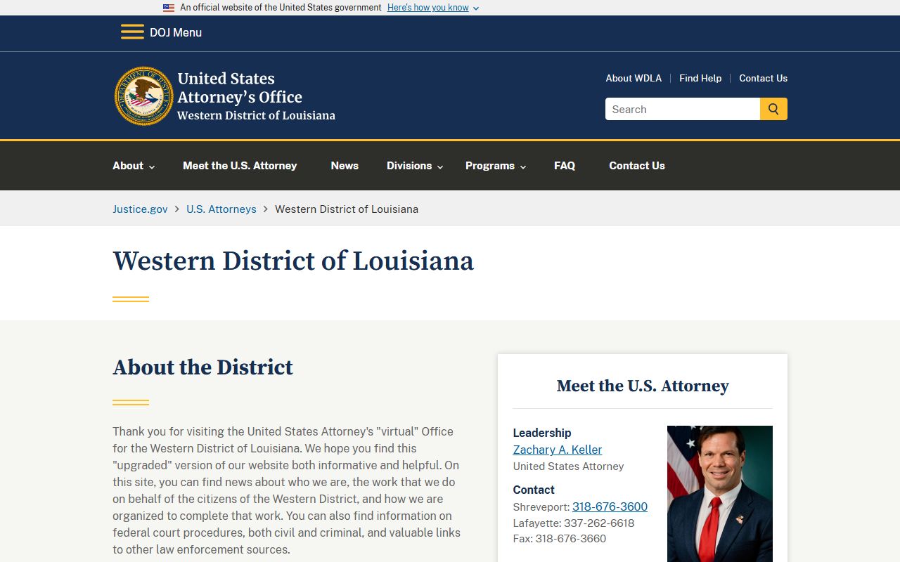 Evangeline Parish court charges and Western District federal prosecutor homepage