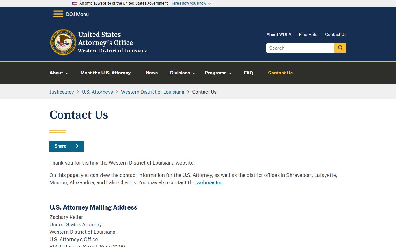 Evangeline Parish federal charge records Western District contact page