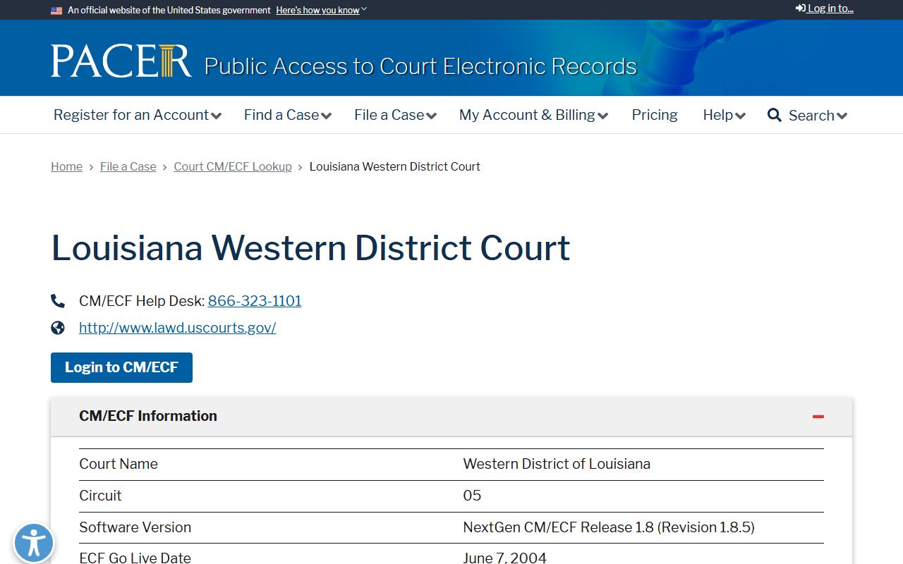 Evangeline Parish court dockets PACER Western District of Louisiana lookup