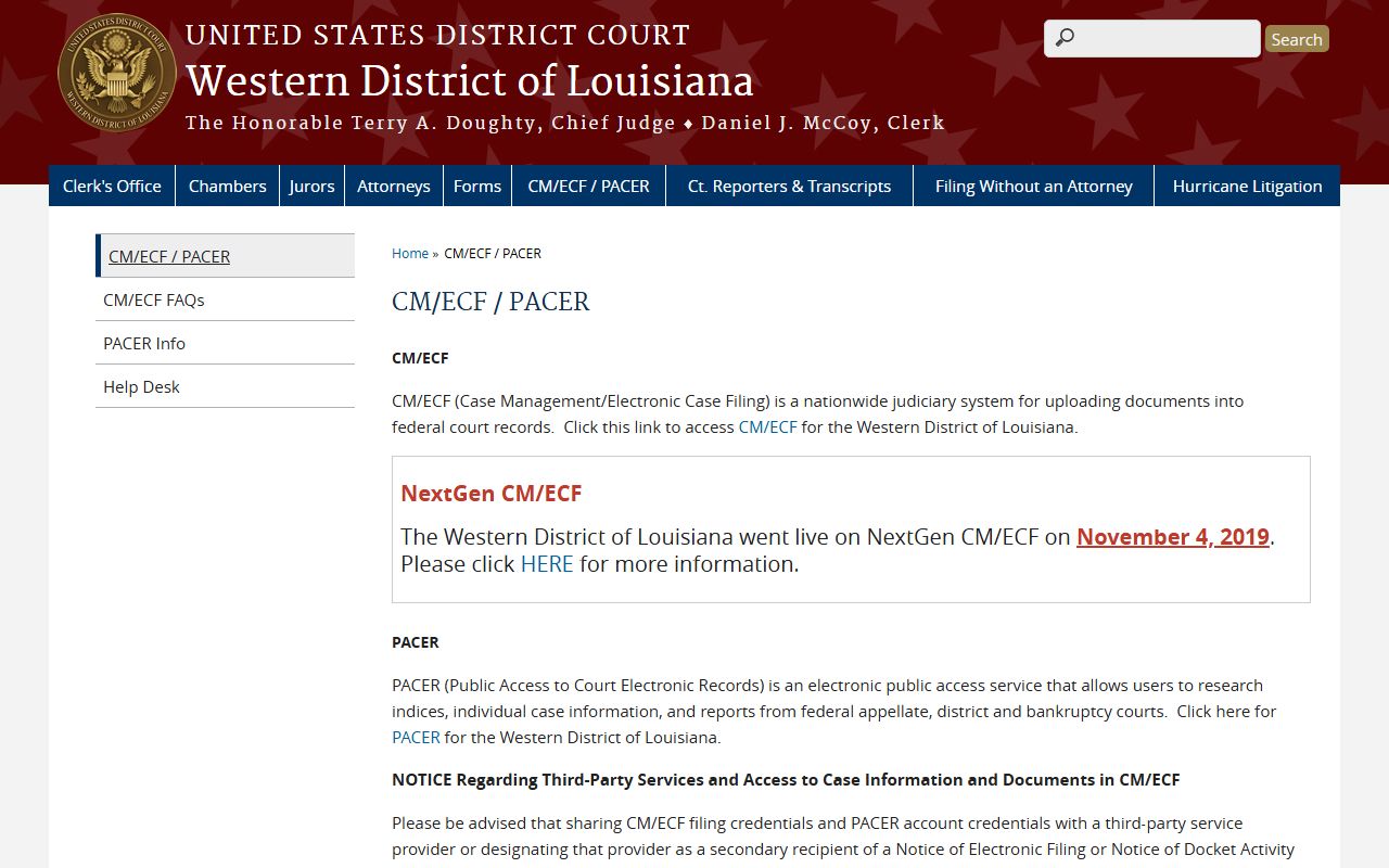 Evangeline Parish court dockets Western District CM ECF and PACER page