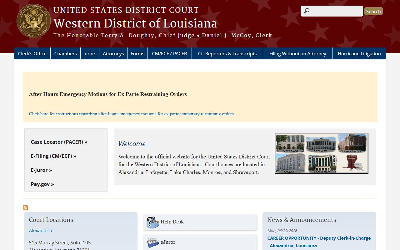 Evangeline Parish court dockets Western District of Louisiana homepage