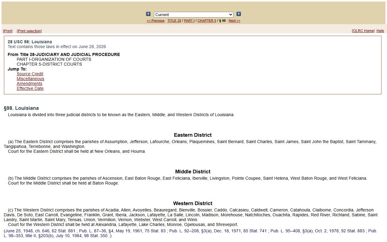 Evangeline Parish court dockets federal district statute