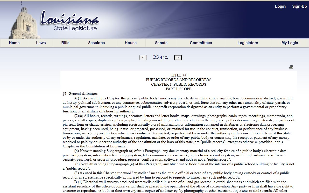 Evangeline Parish court records Louisiana public records definitions