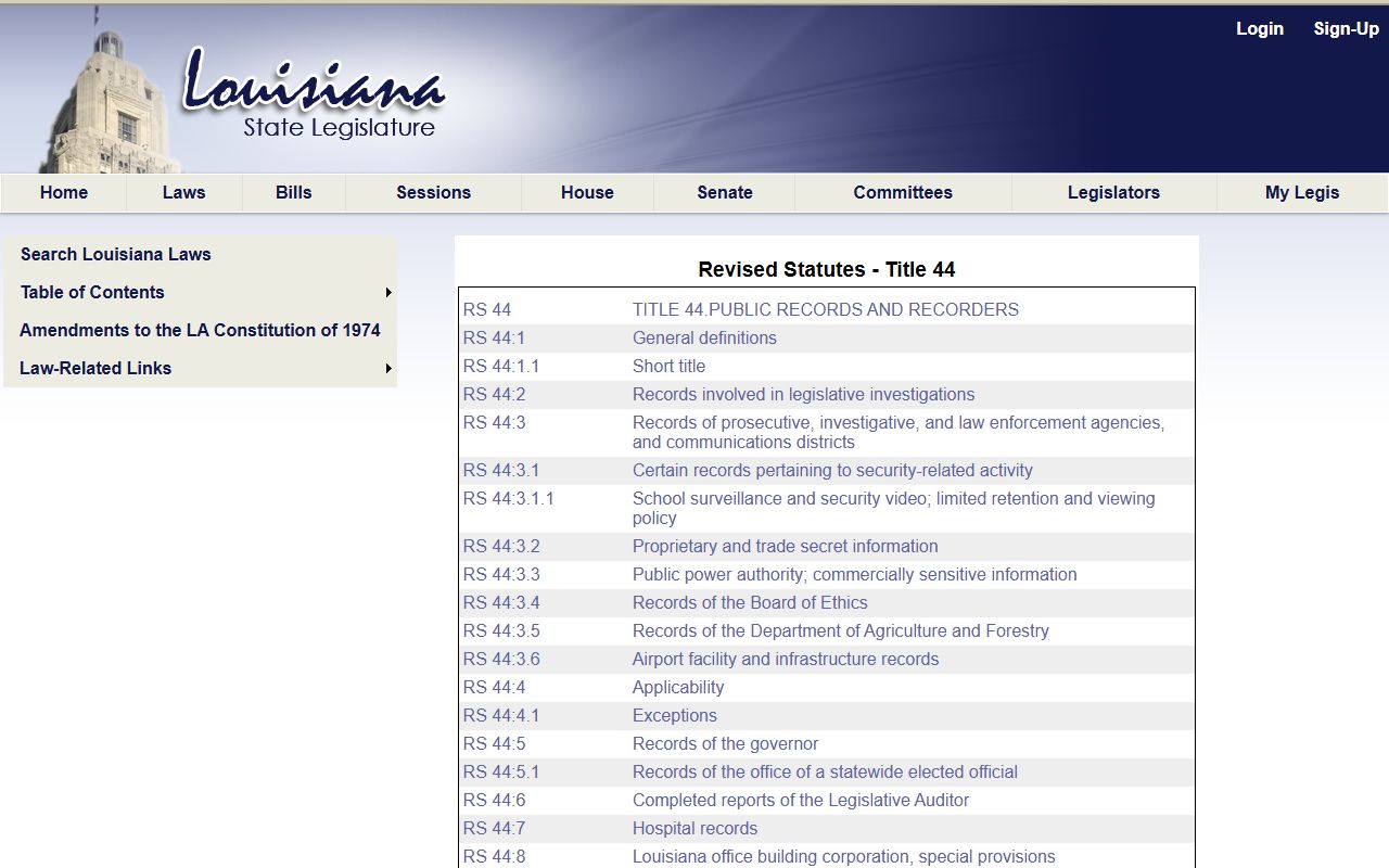 Evangeline Parish court records Louisiana Title 44 public records table