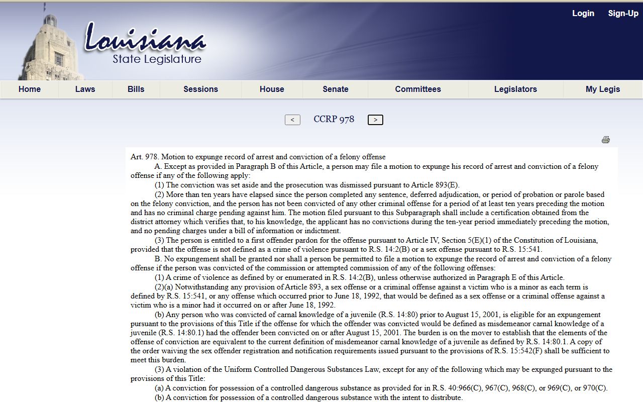 Evangeline Parish criminal court records Louisiana felony expungement eligibility