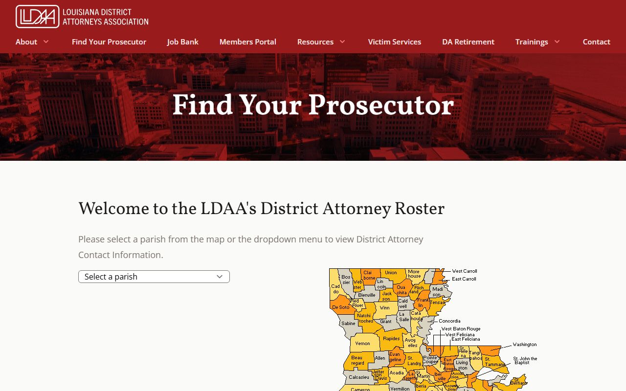 Evangeline Parish criminal court records Louisiana District Attorneys Association prosecutor directory