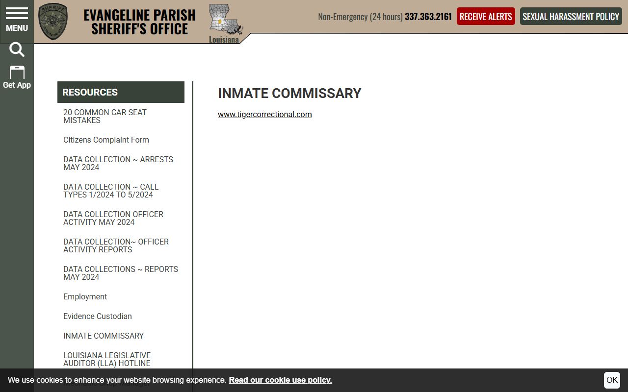 Evangeline Parish District Court records jail commissary page