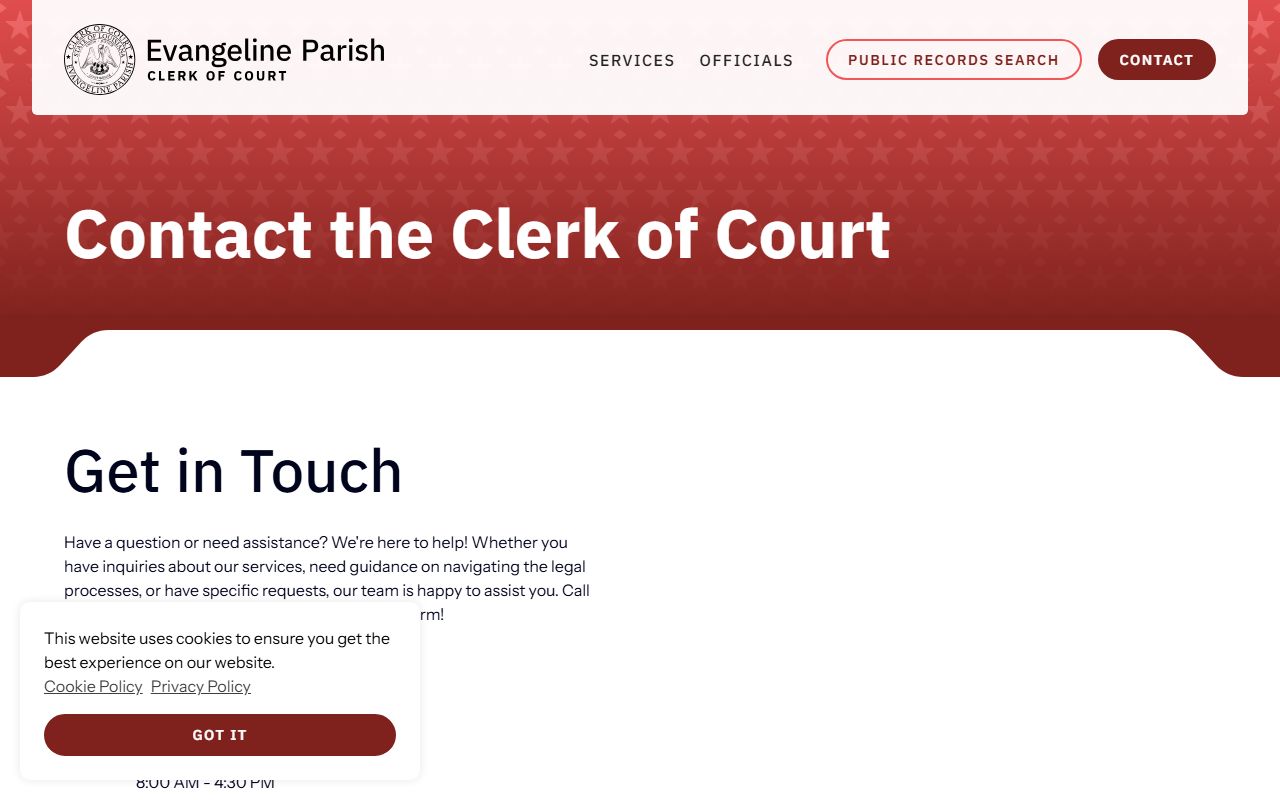 Evangeline Parish court records Clerk contact page