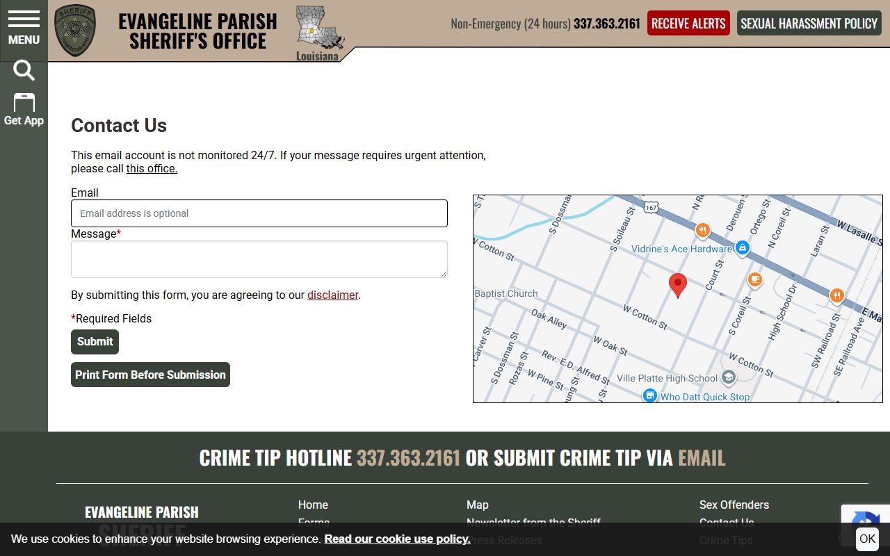 Evangeline Parish court records Sheriff contact page