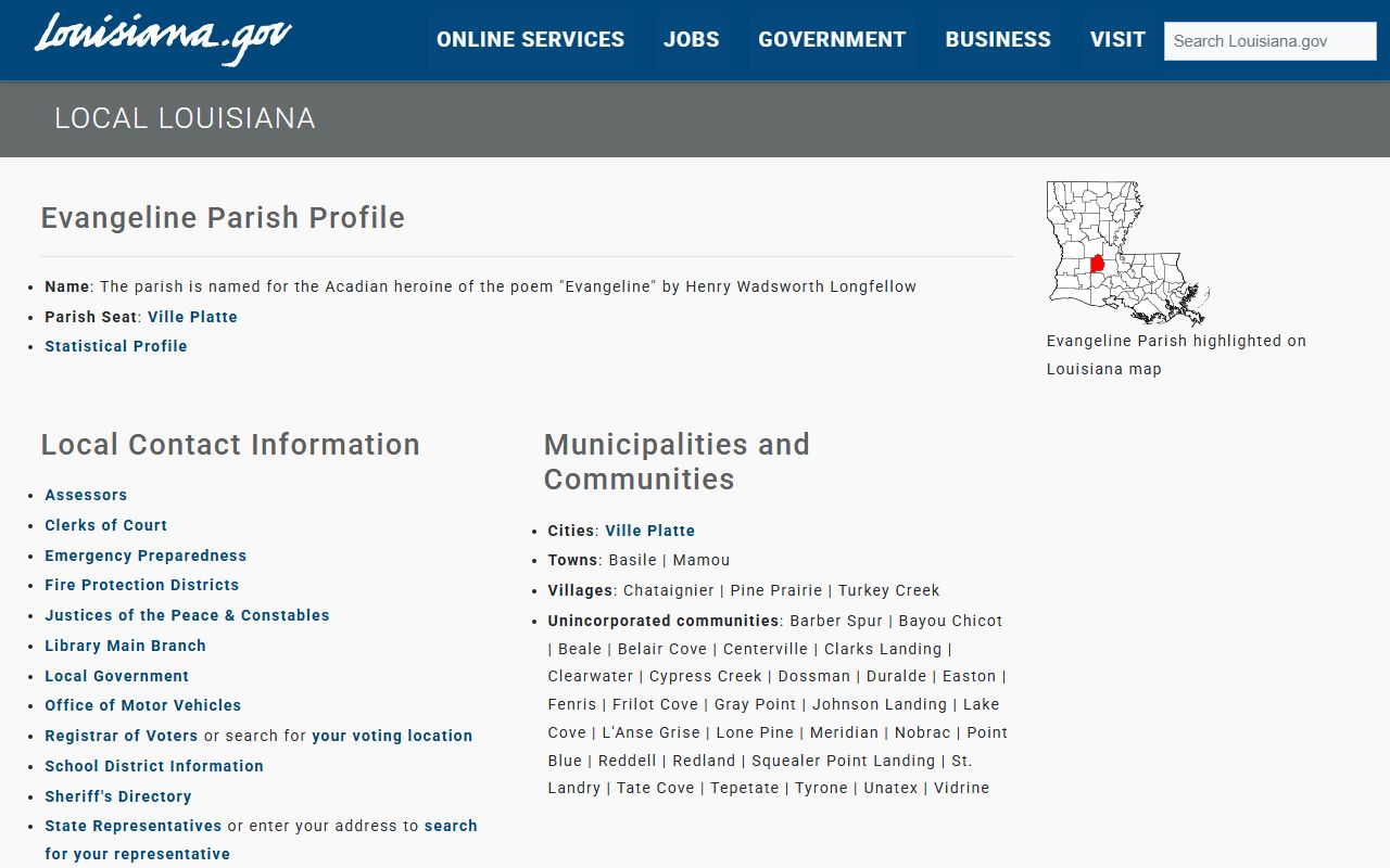 Evangeline Parish court records Louisiana.gov parish profile
