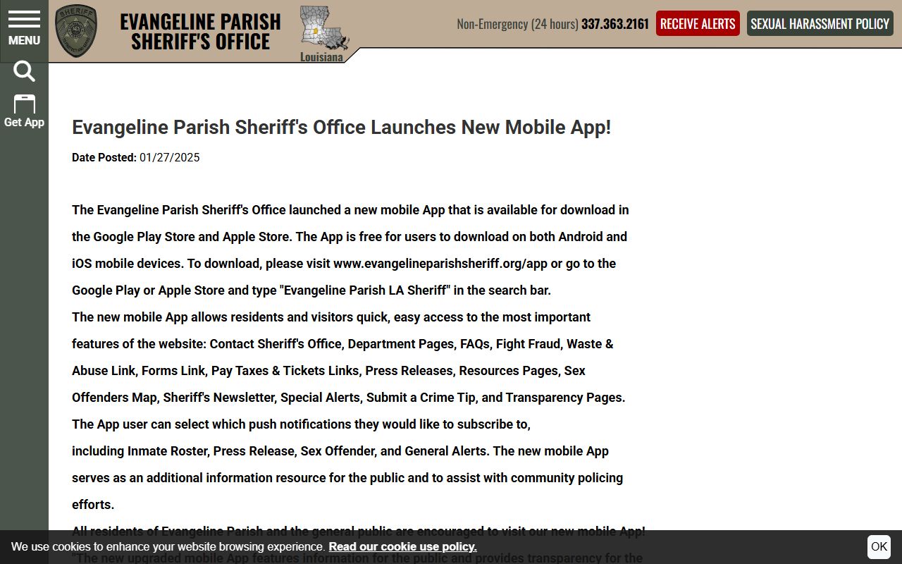 Evangeline Parish court records Sheriff app launch press release