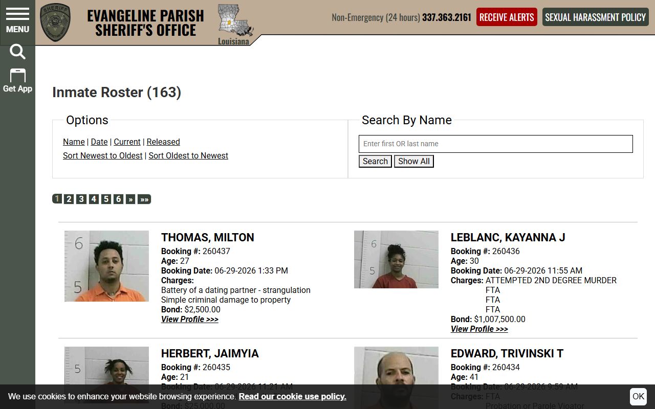Evangeline Parish inmate records current inmate roster