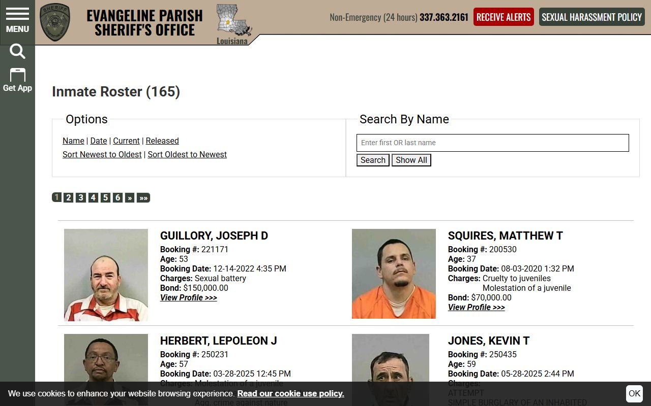Evangeline Parish inmate search roster search page