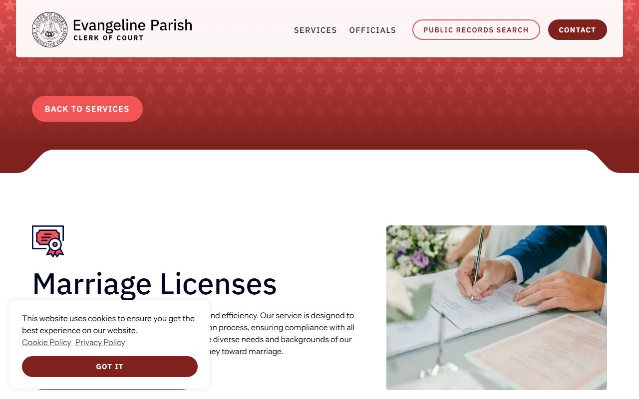 Evangeline Parish marriage records Clerk marriage license page