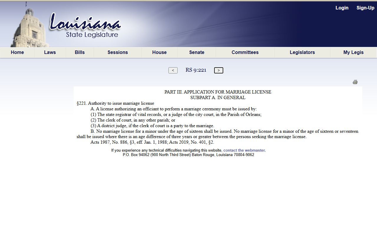 Evangeline Parish marriage records Louisiana marriage license issuing authority statute