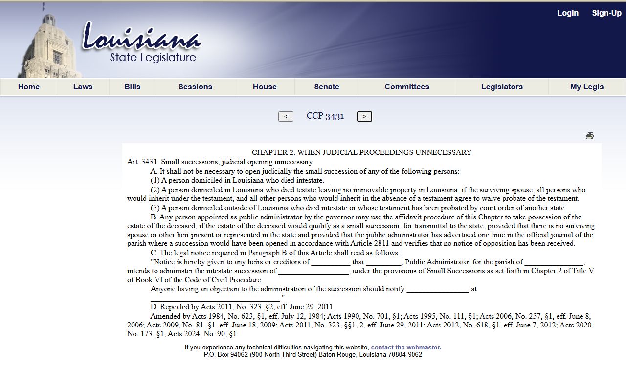Evangeline Parish probate records Louisiana small succession statute