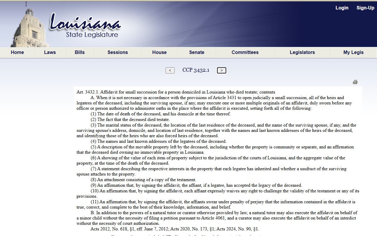 Evangeline Parish probate records Louisiana testate small succession affidavit statute