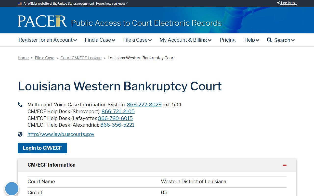 Evangeline Parish probate records PACER Western District bankruptcy court lookup