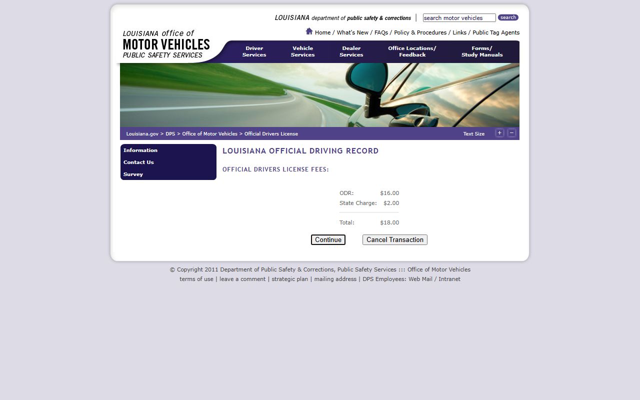 Evangeline Parish traffic court records Louisiana official driving record fee page