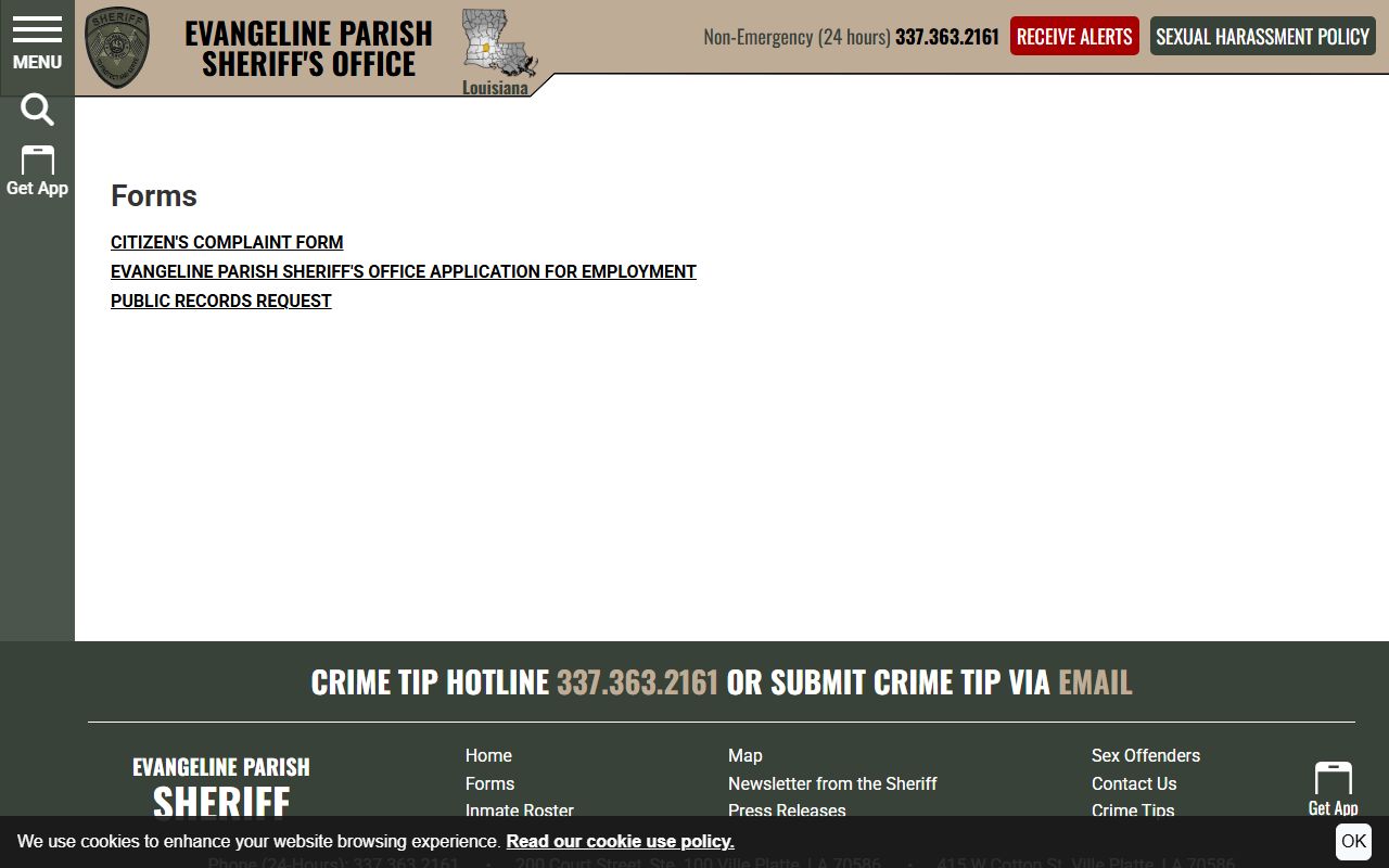 Evangeline Parish warrant records sheriff forms page